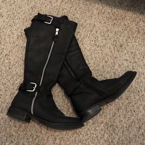 Black Leather Knee Boots